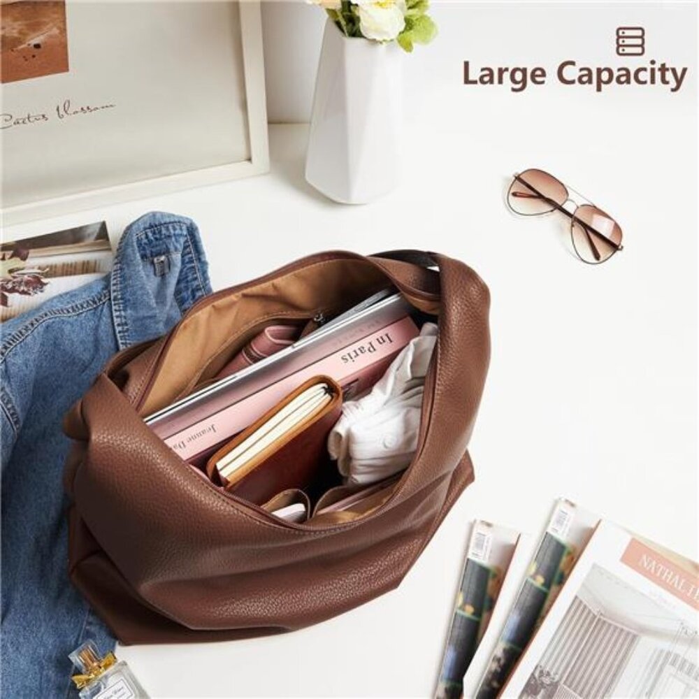 Casual Tote Bag Vegan Leather Brown - Picture 2 of 7